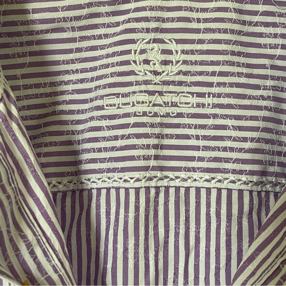 Bugatchi Uomo Mens Short Sleeve Striped Button Front Cotton Shirt Size L - Picture 3 of 7